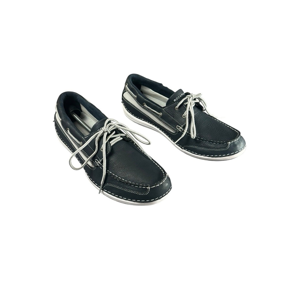 ROCKPORT Bennett Lane 4 Boat Shoes Men's 10.5W Navy Leather Comfort V77797 Lace